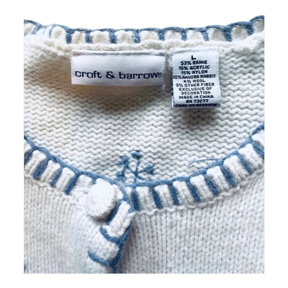 Croft & Barrow White Blue Cardigan Winter Theme Sweater Women's Size Large - Picture 4 of 6